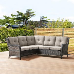 Carolina Wicker Outdoor Sectional with Gray Cushions