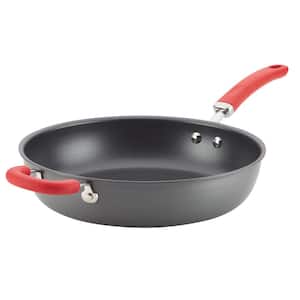 Create Delicious 12 .5 in. Hard-Anodized Aluminum Nonstick Deep Skillet, Red Handle