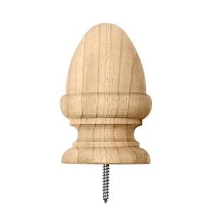 Acorn Post Top with Pre-Installed Screw - 4 in. x 3 in. - Unfinished Sanded Pine - DIY Porch and Fence Decor