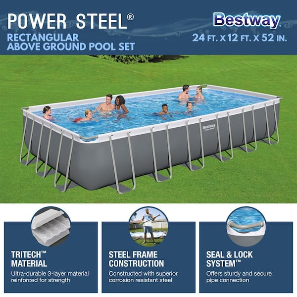 pool Bestway Power Steel 24 ft. x 12 ft. x 52 in. Rectangular Above