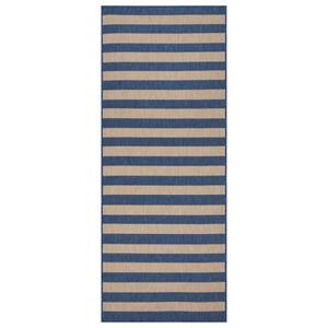 Edith Collection Striped Design 3x7 Non Shedding Indoor/Outdoor Runner Rug, 2 ft. 7 in. x 6 ft. 11 in., Navy