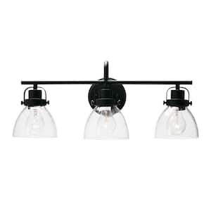 Avalon - 23 in. 3-Light Black Metal and Seedy Glass Vanity Light