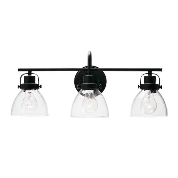 Avalon - 23 in. 3-Light Black Metal and Seedy Glass Vanity Light