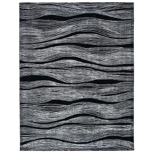Metro 9 ft. x 12 ft. Black/Ivory Abstract Waves Area Rug