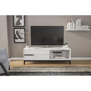Melrose 59 in. White TV Stand with 2-Drawers Fits TVs up to 65 in.