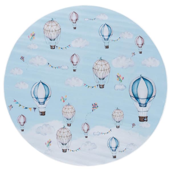 Tacoma Kids 5 ft. x 5 ft. Ivory/Blue Hot Air Balloons Round Area Rug