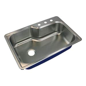 Meridian Drop-In Stainless Steel 33 in. 3-Hole Single Bowl Kitchen Sink in Brushed Stainless Steel