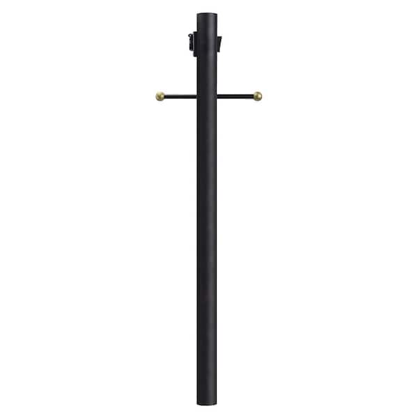 7 ft. Black Outdoor Lamp Post, Traditional In Ground Light Pole with Cross Arm and Grounded Convenience Outlet