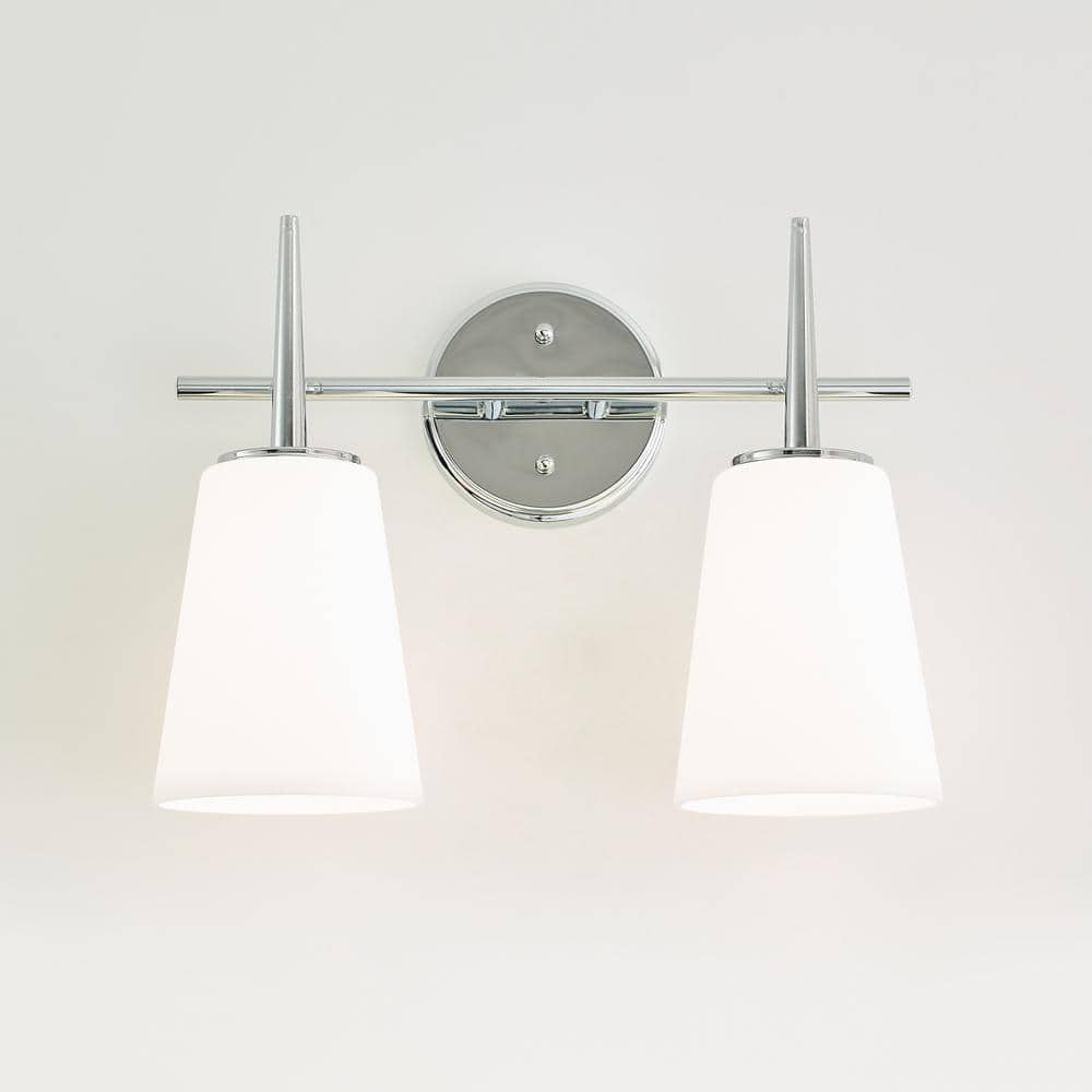 Sleek Chrome Dual Light Vanity with Etched Opal Shades