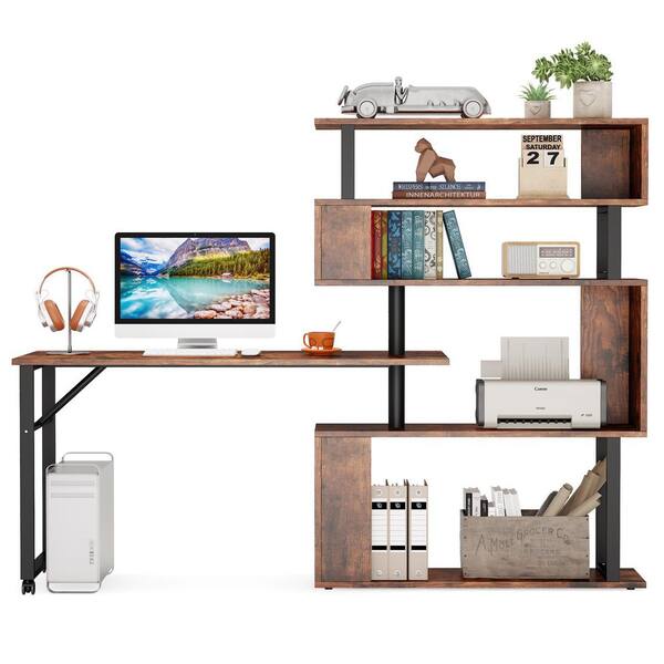 tribesigns industrial computer desk with 5 tier storage shelves