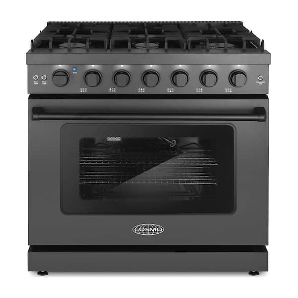 Cosmo 36 in. Haven Collection 6.0 cu. ft. Gas Range, 6 Burners, Convection Oven, Knob LEDs, Storage Drawer, Matte Black