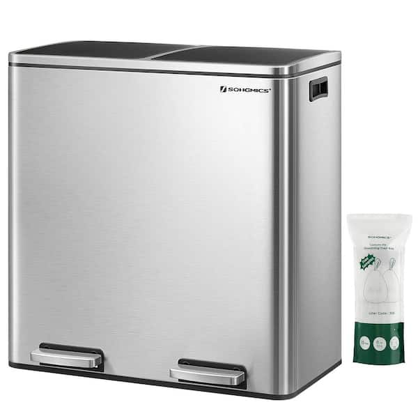 Unbranded 2 x 8-Gal. Garbage Can for Kitchen with 15 Trash Bags, 2 Compartments, Silver and Black
