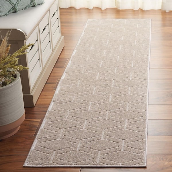 Stella Beige 2 ft. x 8 ft. Geometric High-Low Indoor/Outdoor Runner Rug