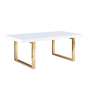 Padraig 79 in. L Rectangle White Modern Dining Table in Gold