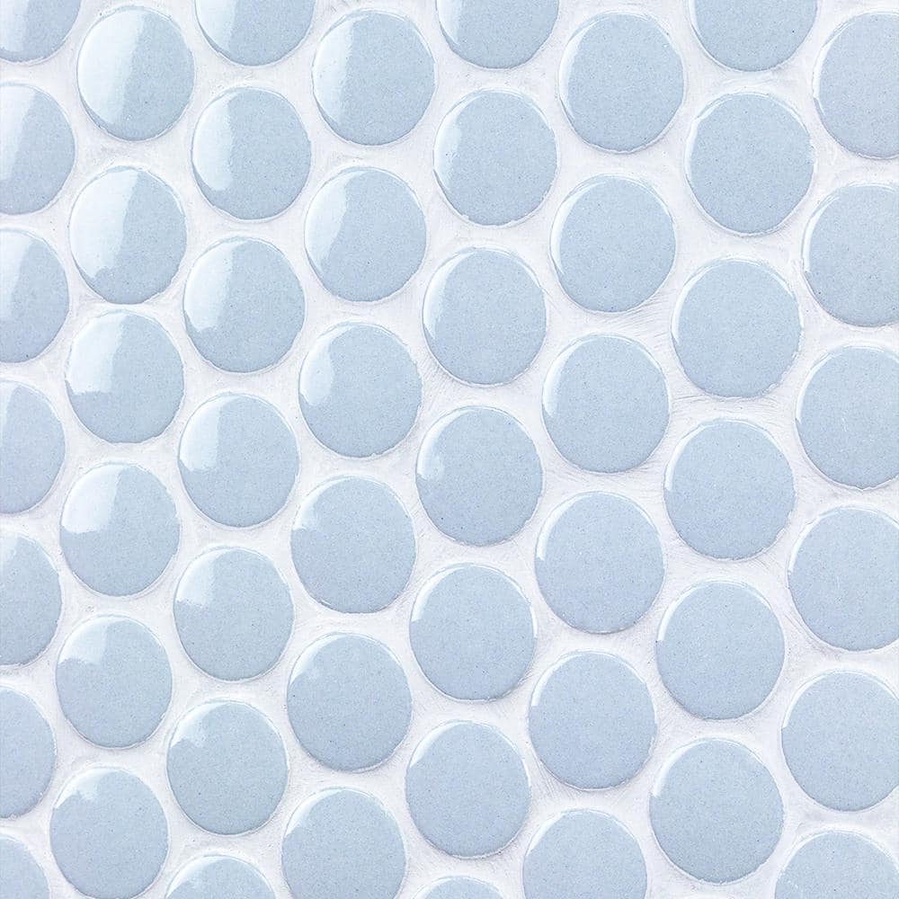 Sky Blue Penny Round Polished Ceramic Mosaic Tile