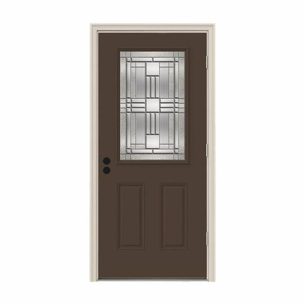 JELD-WEN 32 in. x 80 in. 1/2 Lite Cordova Dark Chocolate Painted Steel Prehung Left-Hand Outswing Front Door w/Brickmould