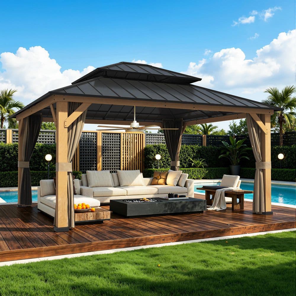 GAZEBEST 15 ft. x 13 ft. Cedar Wood Outdoor Hardtop Gazebo with