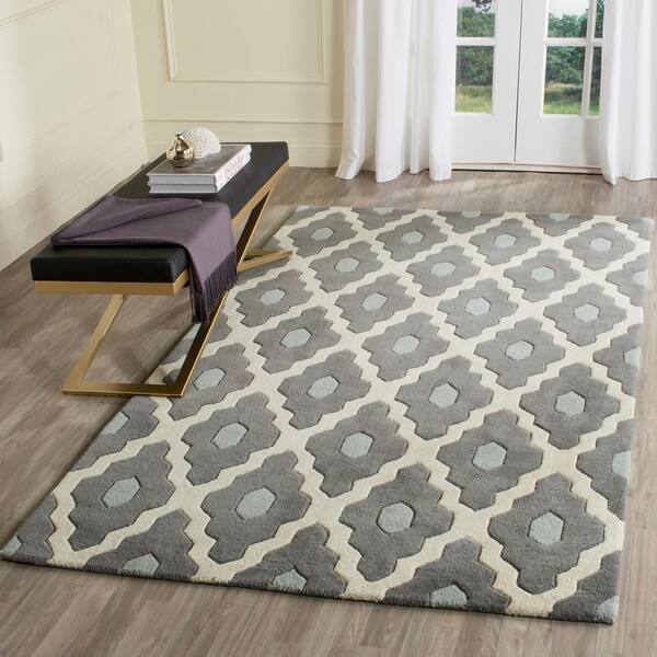 Safavieh Chatham Collection CHT742E Handmade Mid-Century Geometric Premium Wool Area Rug 8'9 x 12' Grey Ivory Safavieh Chatham Collection CHT742E Handmade Mid-Century Geometric Premium Wool Area Rug 8'9 x 12' Grey Ivory