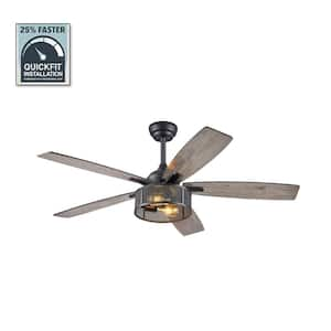 52 in. Indoor Black Caged Ceiling Fan with Dual-Finish Blades(Black and Light Oak )and Light Kit and Remote Control