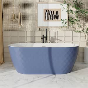 59 in. x 28 in. Freestanding Double Slipper Acrylic Soaking Bathtub with Center Drain in Blue