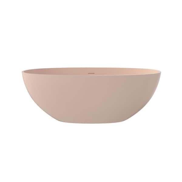 Ula 61 in. x 29 in. Soaking Bathtub Freestanding Solid Surface Stone Resin Soaking Tub with Center Drain in Pink-Sand