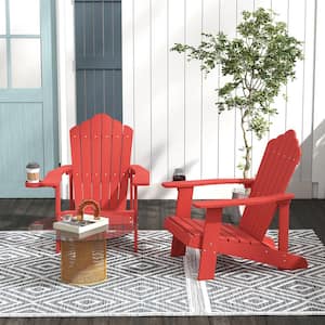 Patio HIPS Red Outdoor Weather Resistant Slatted Chair Adirondack Chair with Cup Holder