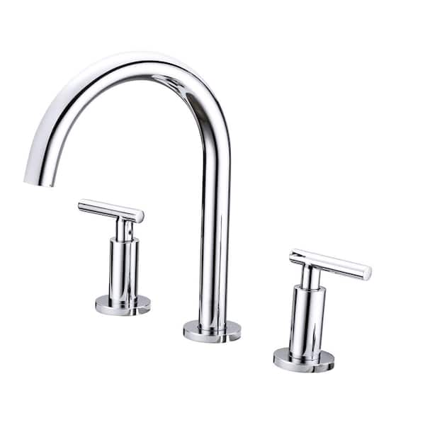 Unbranded 8 in.Widespread 3 Hole 2 Handle High Arc Bathroom Sink Faucet with Humanized Detachable Aerator in Chrome