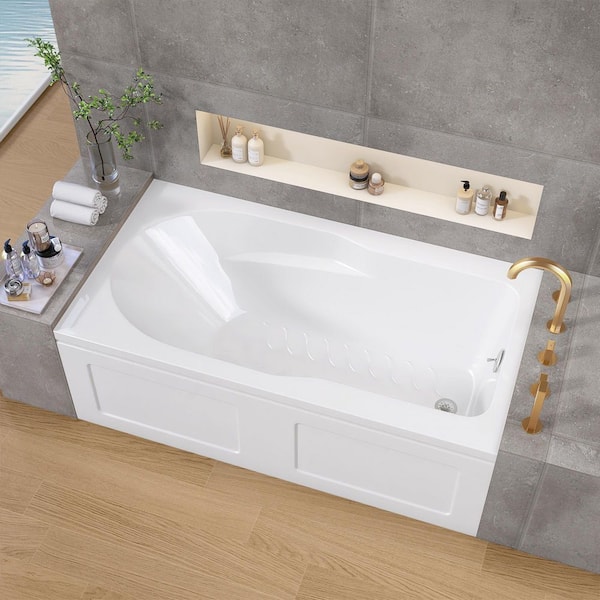 60 in. x 32 in. Rectangular Alcove Soaking Bathtub Bathroom Acrylic Soaking Bath Tub with Right Drain in White
