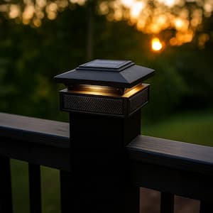 Lumineer 4 in. x 4 in. Black Cast Aluminum Smart Solar Post Cap