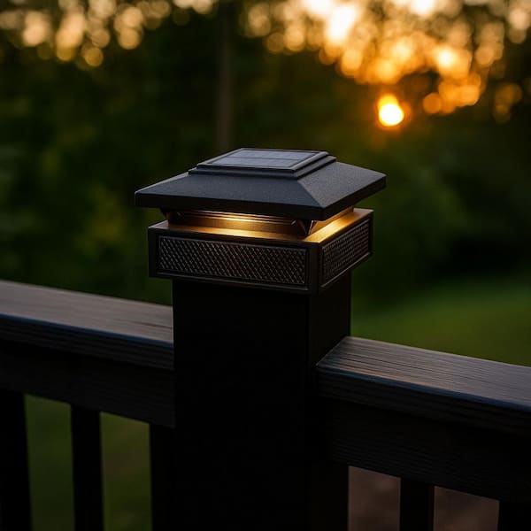 Lumineer 4 in. x 4 in. Black Cast Aluminum Smart Solar Post Cap