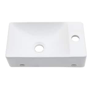 14.94 in. W x 3.94 in. H White Porcelain Ceramic Rectangular Wall Mounted Bath Vanity Sink Single Bowl with Faucet Hole