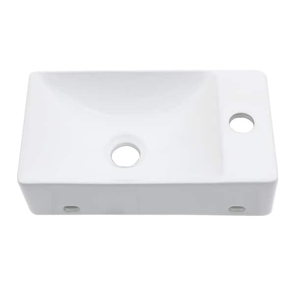 14.94 in. W x 3.94 in. H White Porcelain Ceramic Rectangular Wall Mounted Bath Vanity Sink Single Bowl with Faucet Hole