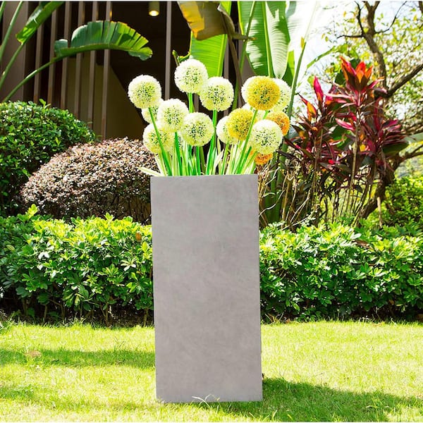 KANTE 28 in. L Square Weathered Concrete/Fiberglass Indoor Outdoor Modern Tall Planter