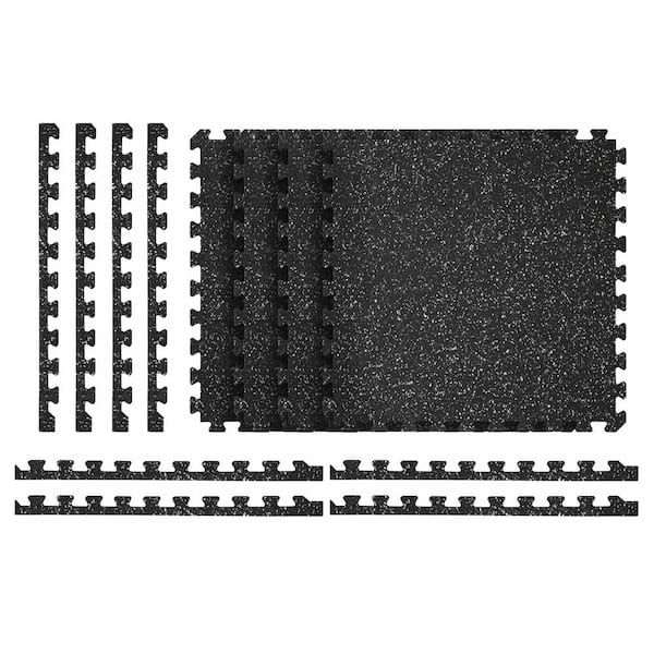 Reversible Interlocking Rubber-Tec Black with White Flecks 25 in. W x 25 in. L x 0.47 in. (4 tiles)