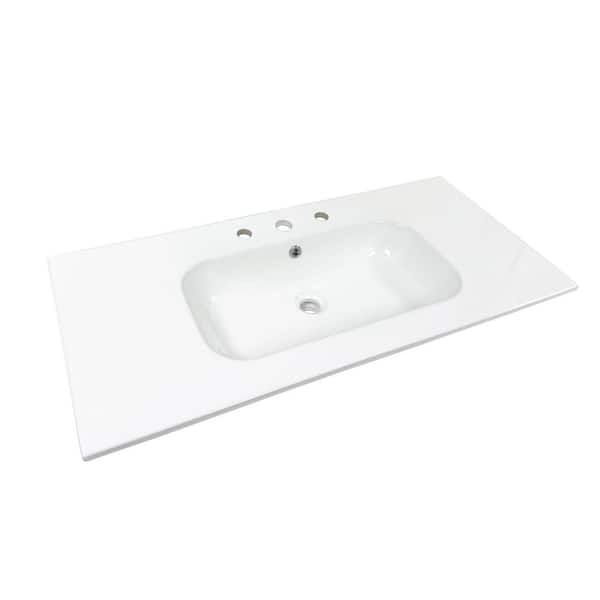 40 in. Drop-In Ceramic Bathroom Sink Top in White with 3-Faucet Holes