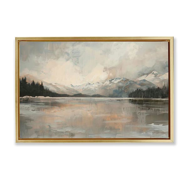 Stupell Industries Frozen Lake Landscape by LSR Design Studio Gold Floater Frame Nature Graphic Art Print 17 in. x 25 in.