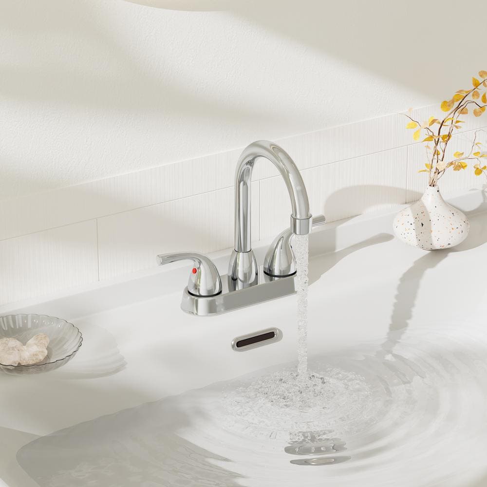 Chrome High Arc Double Handle Bathroom Faucet with Pop-Up Drain