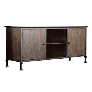 19 in. W Brown Wooden and Metal Frame TV Stand with 2-Open Shelves Fits 60 in. TV