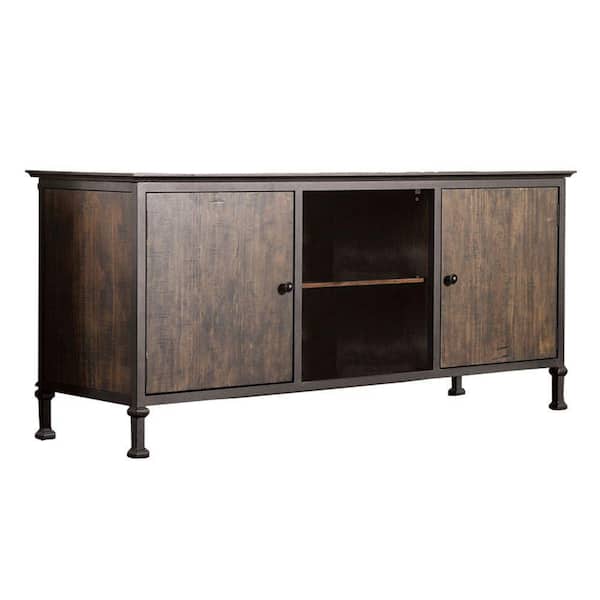 Benjara 19 in. W Brown Wooden and Metal Frame TV Stand with 2-Open Shelves Fits 60 in. TV