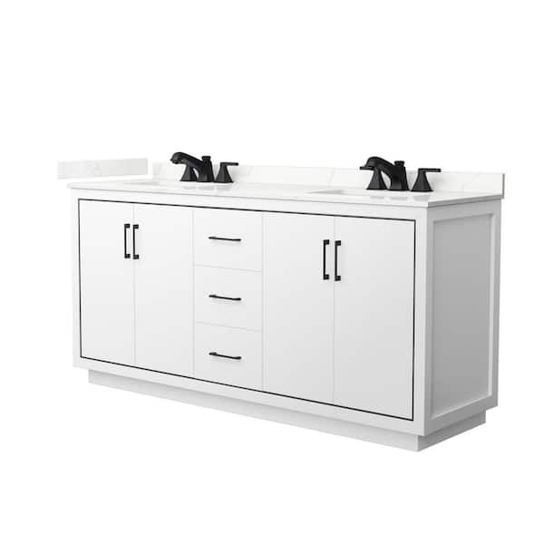 Wyndham Collection Icon 72 in. W x 22 in. D x 35 in. H Double Bath Vanity in White with Giotto qt Top