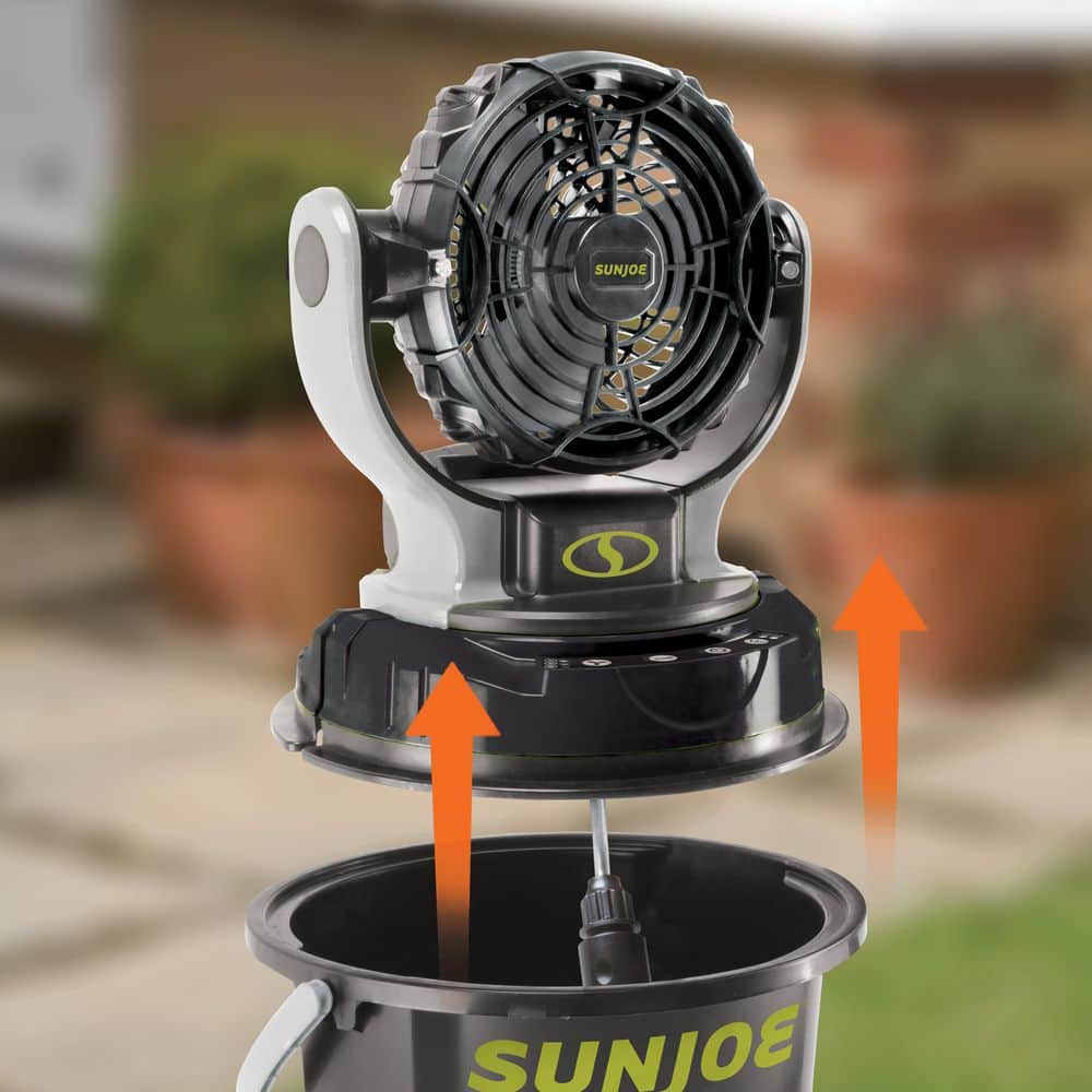 Black and Gray Portable Cordless Misting Fan with 6-Gallon Bucket