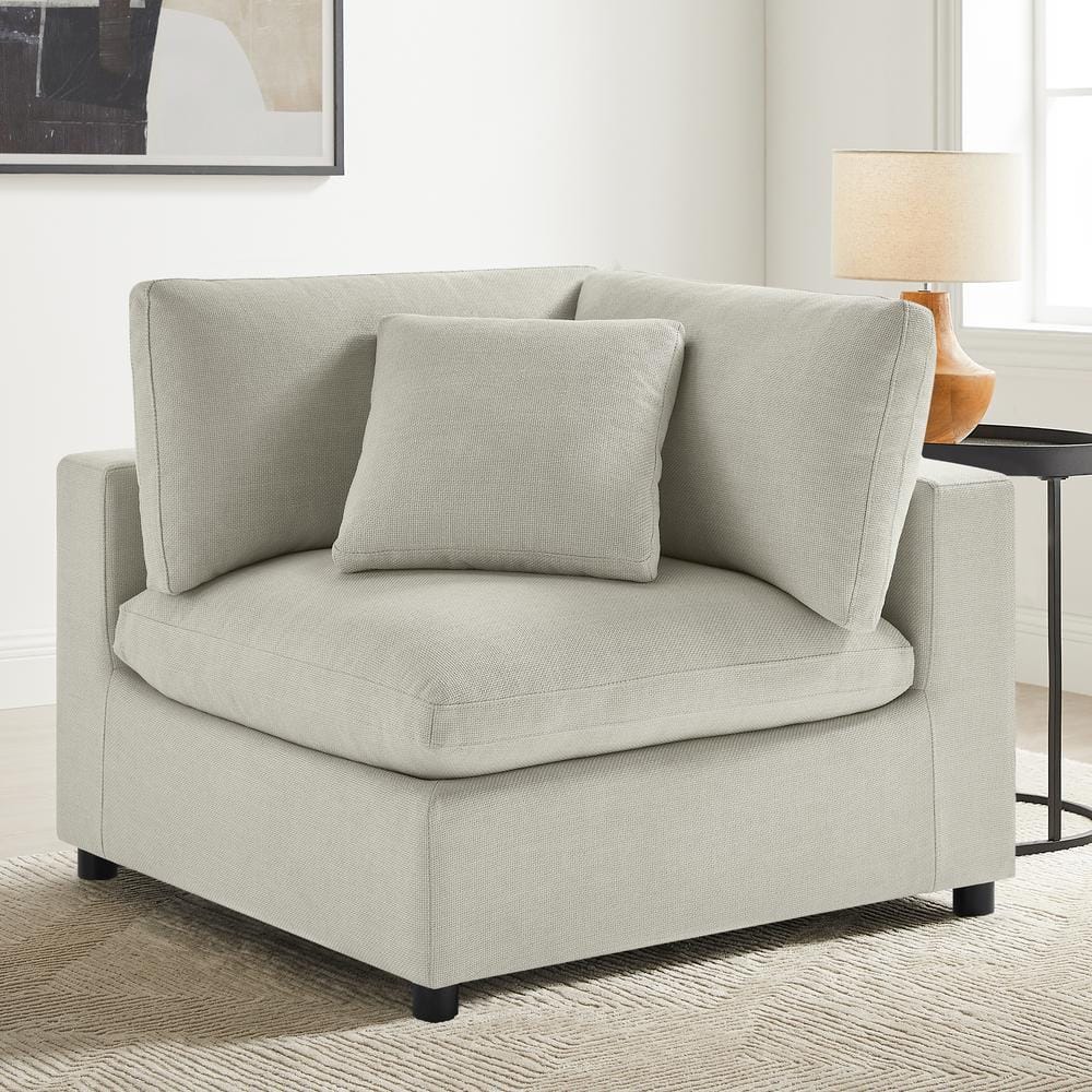 Casella Beige Fabric Square Arm Accent Chair with Wood Frame