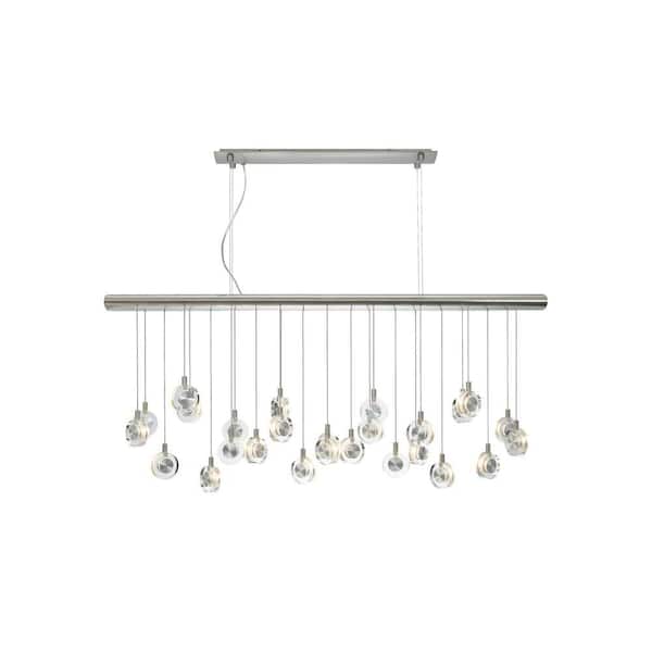 Generation Lighting Bling 26-Light Satin Nickel Modern Island Linear Suspension Chandelier with Crystal Puck Shades and Xenon Bulbs