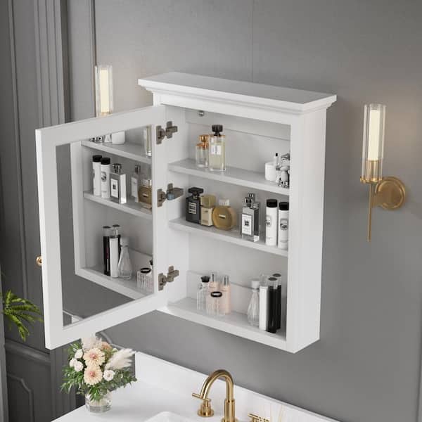 ANGELES HOME 24 in. W x 30 in. H Rectangular Solid Wood Wall  Hanging Medicine Cabinet Wall Mirror main image 0
