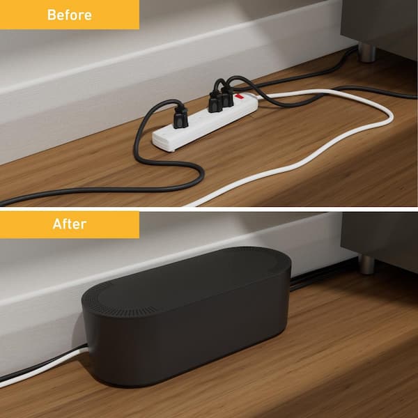 12.75 in. Black Plastic Cable Management Box Power Strip Cover for Desk and Floor Outlets