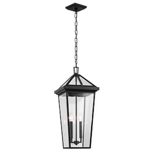 Regence 26 in. 2-Light Textured Black Traditional Outdoor Porch Hanging Pendant Light with Clear Glass (1-Pack)
