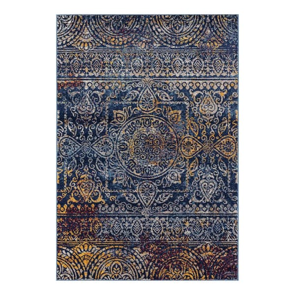 Amer Rugs Manhattan 8 x 10 Teal/Blue Tribal Pattern Area Rug for High Traffic Living Room Dining Room Bedroom
