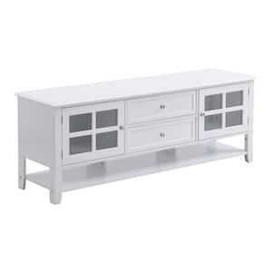 59.1 in. W x 15.7 in. D x 21.7 in. H White Linen Cabinet with 2 Glass Doors and TV Stand Fits TV's up to 60 in.
