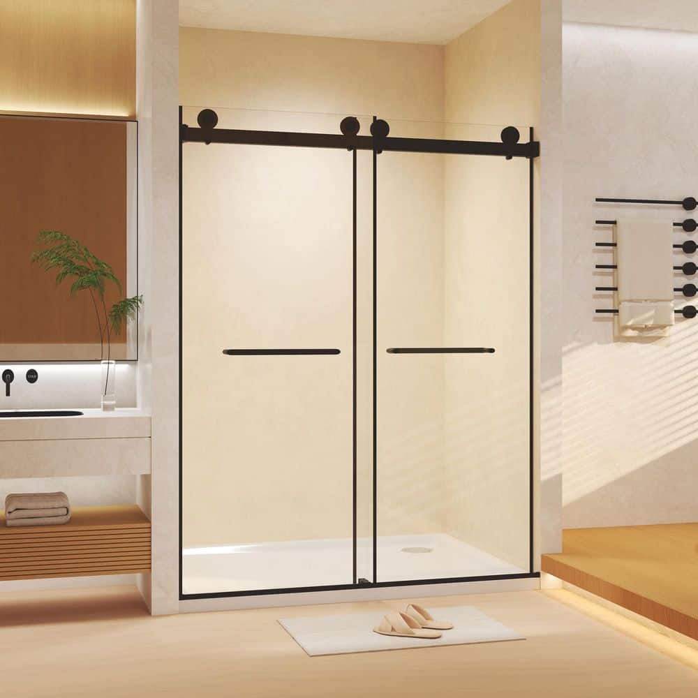 60 in. W x 74 in. H Double Sliding Frameless Shower Door in Matte Black with 5/16 in. 8 mm Clear Glass price history on PriceWatchPro