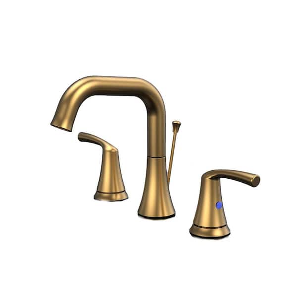 Unbranded 8 in. Widespread Double-Handle Bathroom Faucet with Pop-Up Drain in Brushed Gold